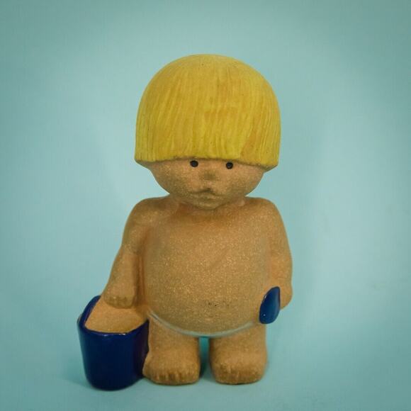 Vintage 1970s Lisa Larson West Vast Gustavsberg Stonewre Clay Ceramic Boy Bucket - Picture 1 of 7